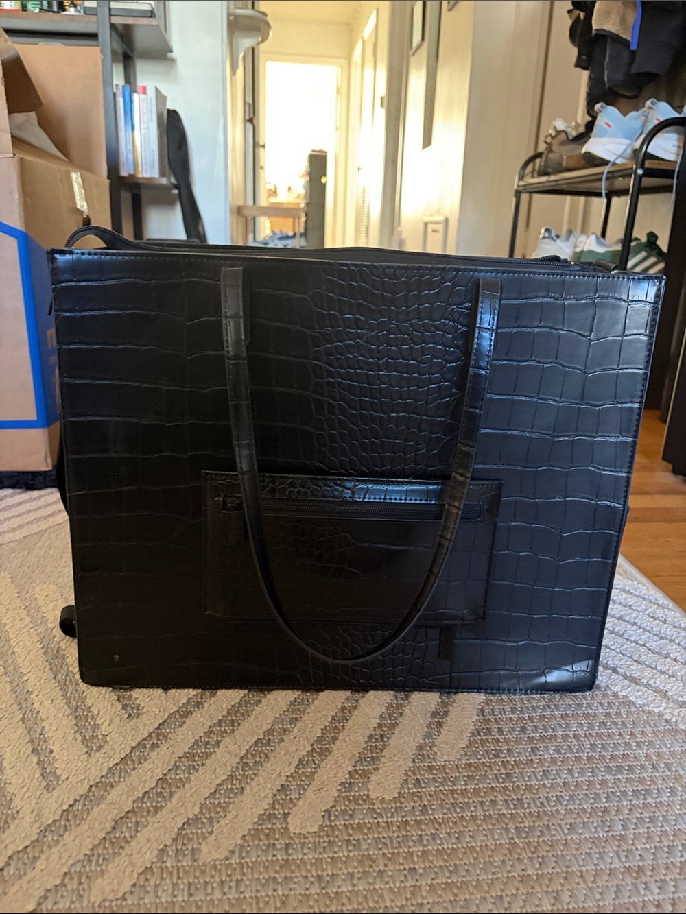 BEIS Black Croc Large Work Tote